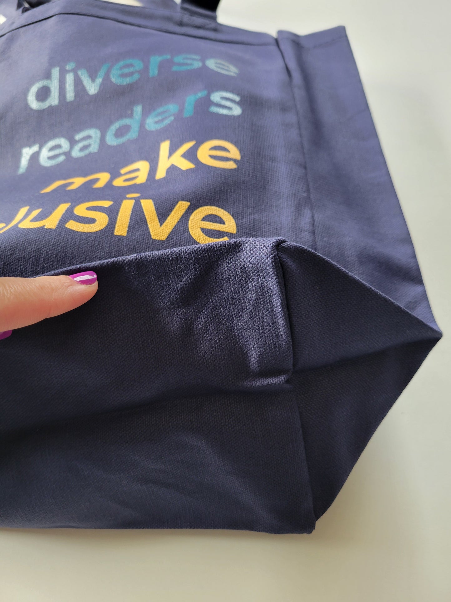 Diverse Readers Make Inclusive Leaders- Navy Tote bag with Blue & Yellow Lettering
