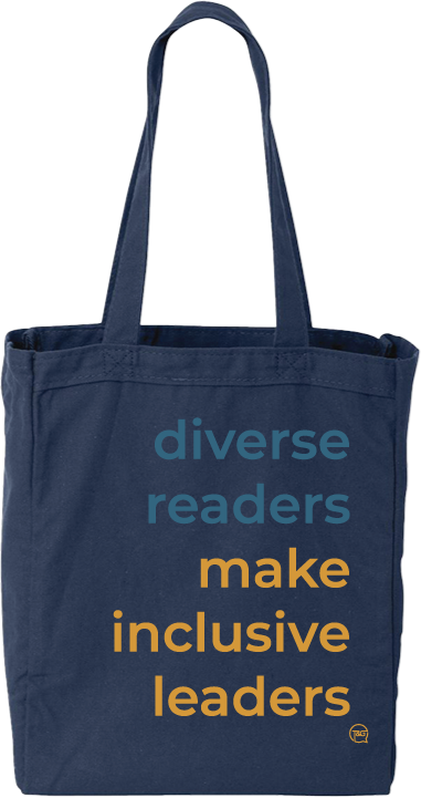 Diverse Readers Make Inclusive Leaders- Navy Tote bag with Blue & Yellow Lettering
