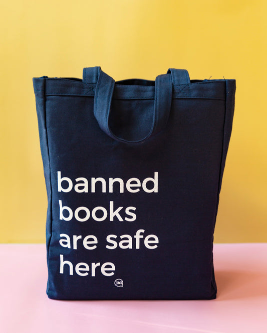 SECONDS Banned Books Are Safe Here- Navy Tote bag