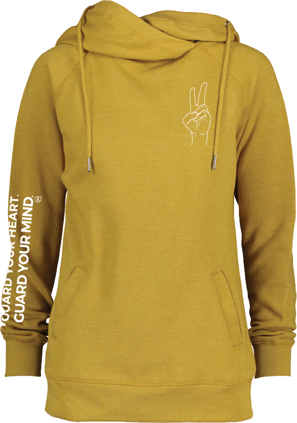 PEACE- Women's Funnel Neck Sweatshirt Heather Mustard